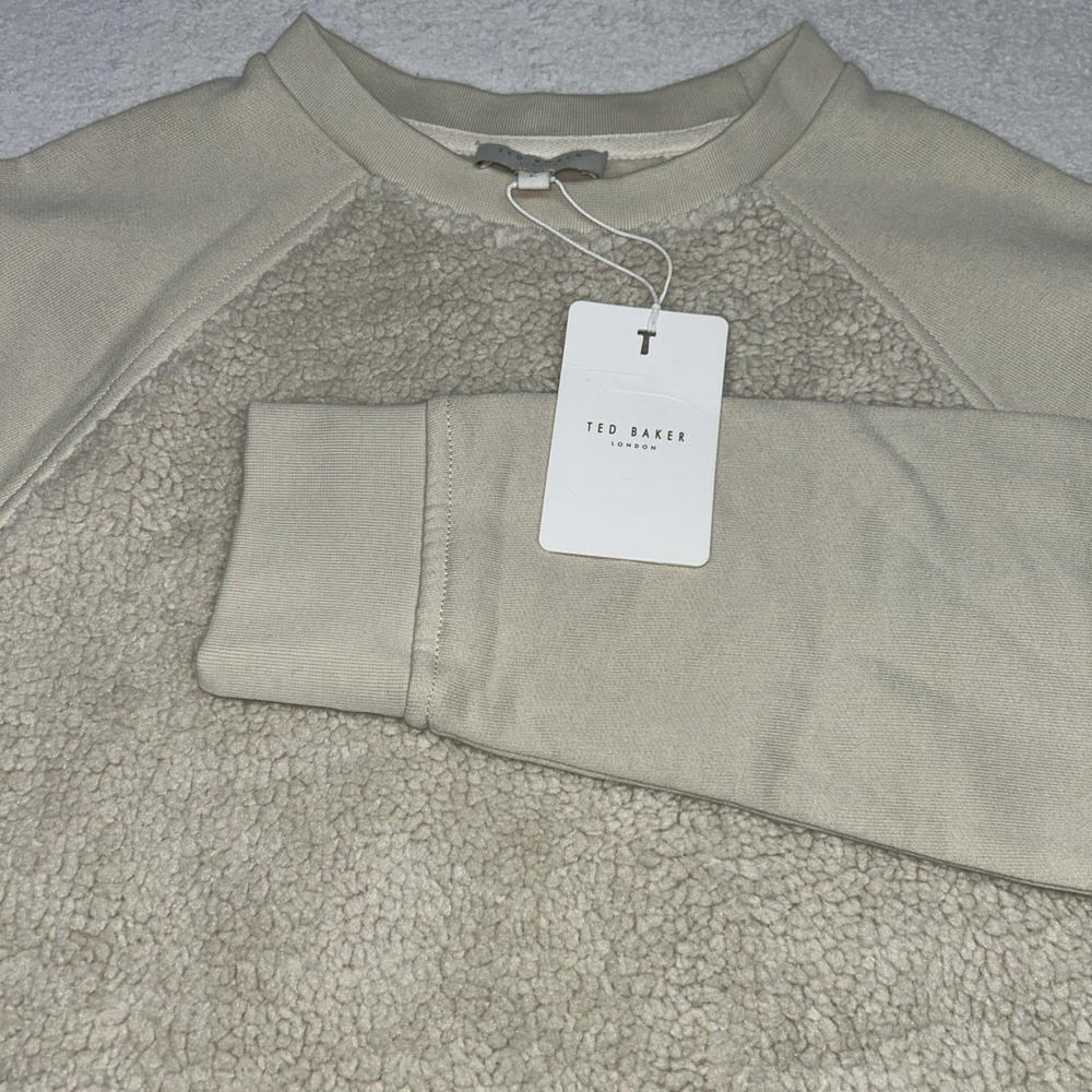 TED BAKER Sadieee Borg Faux Fur‎ Fleece Sweatshirt, NWT Crewneck, Sz 2, $150